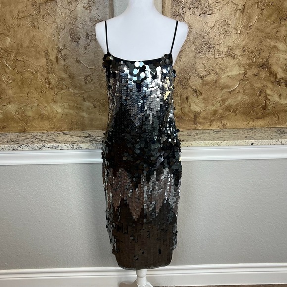 Avec Les Filles Dresses & Skirts - NWT Avec Les Filles Mini Slip Dress 4 Sparkling Sequin Party Black Silver